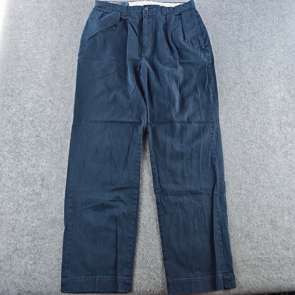 Polo Ralph Lauren Andrew Pant Mens 32x32 Navy Blue Chinos Pleated Cotton Chino